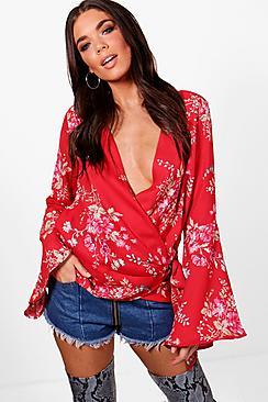 Boohoo Tall Emilia Floral Print Wrap Top