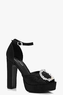 Boohoo Amber Peeptoe Pearl & Diamante Trim Platform Heels