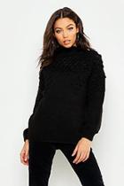 Boohoo Petite Bobble Front Chunky Roll Neck Sweater