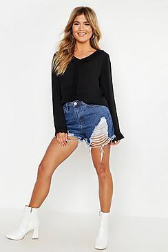 Boohoo Woven Ruffle Front Top