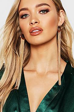Boohoo Hoop Extra Long Chain Tassel Earrings