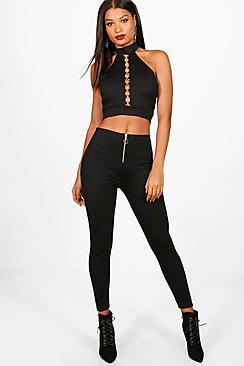 Boohoo Heidi O Ring Zip Ponte Leggings