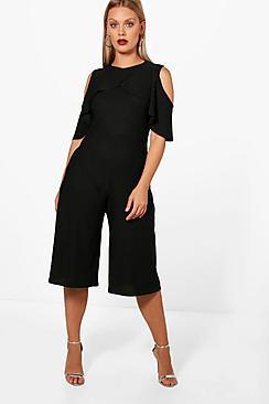 Boohoo Plus Eve Crepe Ruffle Culotte Jumpsuit