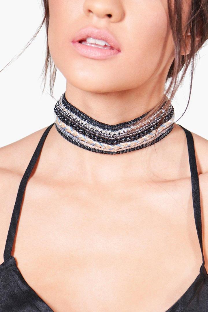 Boohoo Poppy Mixed Weave & Plait Boho Choker Multi