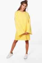 Boohoo Katerina Wide Sleeve Raw Edge Sweat Dress Yellow