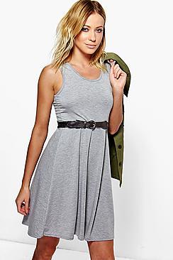 Boohoo Sally Scoop Neck Sleeveless Skater Dress