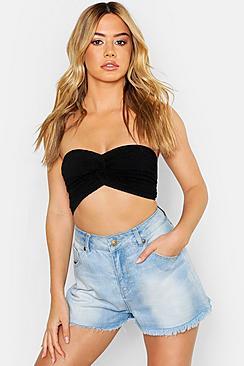 Boohoo Petite Knot Front Shirred Bandeau
