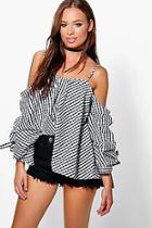 Boohoo Sally Gingham Cold Shoulder Cotton Top