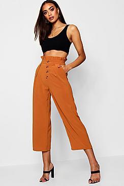 Boohoo Woven Button Front Culotte Trousers
