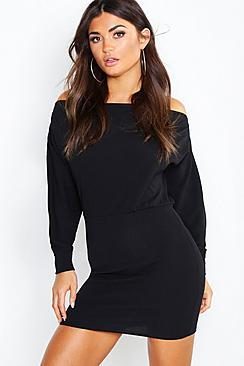 Boohoo Off The Shoulder Long Puff Sleeve Bodycon Dress