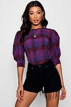 Boohoo Sophie Check Balloon Sleeve Blouse