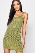 Boohoo Square Neck Gingham Ruffle Mini Dress