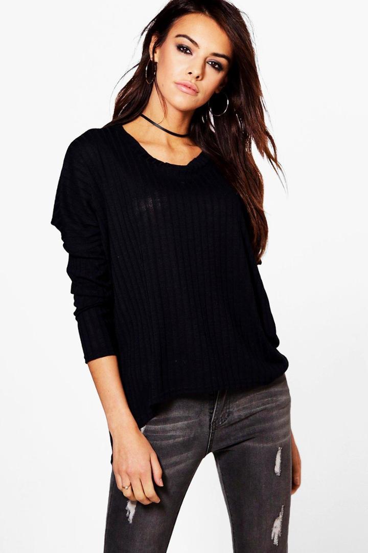 Boohoo Tilly Rib Knit Jumper Black