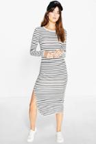 Boohoo Ana Curved Side Split Stripe Midi Dress Cream