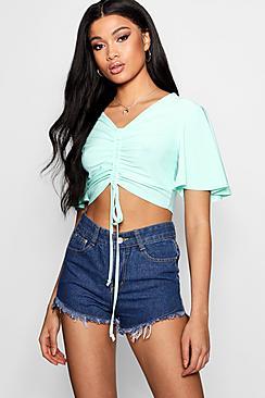 Boohoo Ruched Flare Sleeve Crop