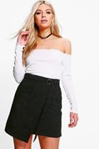 Boohoo Athena Cord Asymetric Mini Skirt Black
