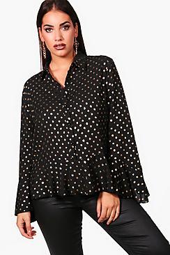 Boohoo Plus Lilly Metallic Spot Peplum Shirt