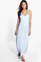 Boohoo Samara Satin Stappy Cut Out Neckline Maxi Dress Blue