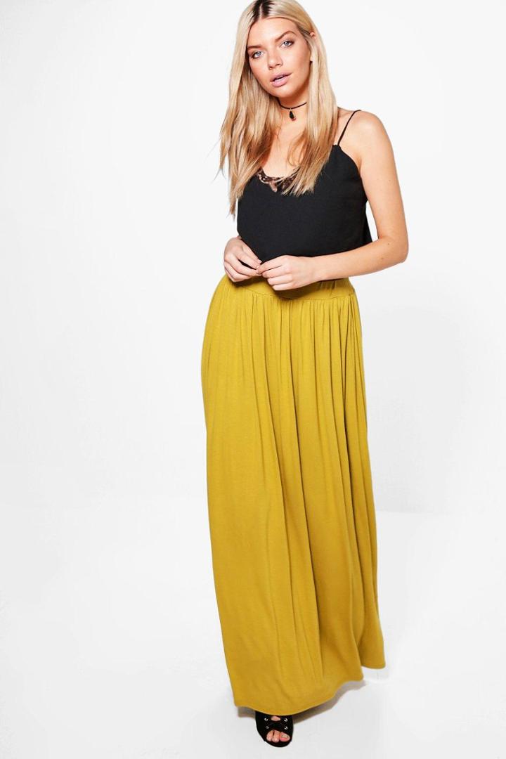 Boohoo Sophia Floor Sweeping Jersey Maxi Skirt Olive