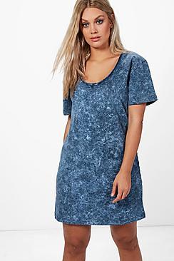 Boohoo Plus Aimee Acid Wash Sweat Dress