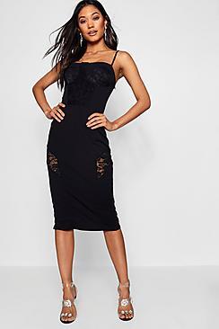 Boohoo Charlotte Lace Insert Midi Dress