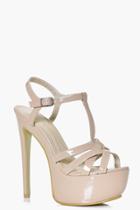 Boohoo Ellie Cage Toe Platform Heels Nude