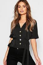 Boohoo Button Down Belted Woven Shirt