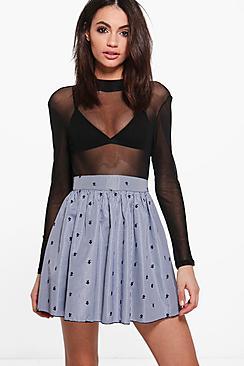 Boohoo Ella Gingham Embroidered Skater Skirts