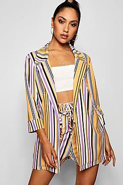 Boohoo Daisy Stripe Collared Longline Blazer