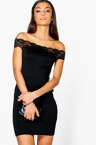 Boohoo Tall Loula Lace Off The Shoulder Dress Black