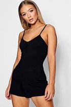 Boohoo Ruched Front Playsuit In Rib