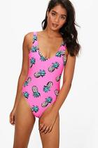 Boohoo Malta Pineapple Print Scoop Neck Swimsuit