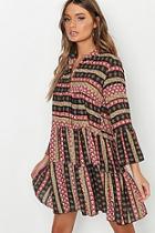 Boohoo Boho Mixed Print Smock Dress