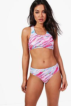 Boohoo Marble Print Heart Crop Bikini