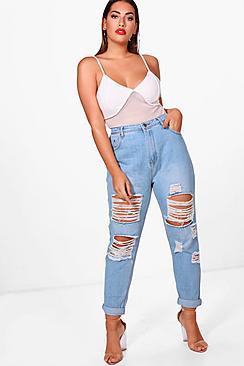 Boohoo Plus Annie All Over Ripped 7/8th Jeans
