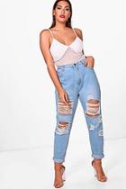 Boohoo Plus Annie All Over Ripped 7/8th Jeans