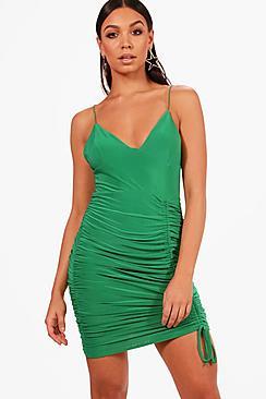 Boohoo Slinky Ruched Detail Bodycon Dress