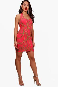 Boohoo Ciara Halterneck Chain Print Bodycon Dress