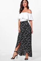 Boohoo Macy Stars & Hearts Wrap Front Maxi Skirt