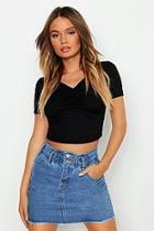 Boohoo Basic Rib Sweetheart Neck Ruched Front Crop T-shirt