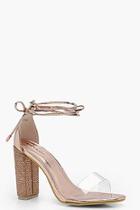 Boohoo Isobel Diamante Lace Up Heel With Clear Strap
