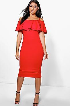 Boohoo Strappy Off Shoulder Midi Bodycon Dress