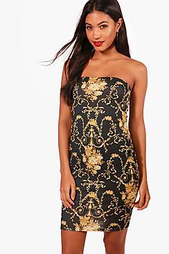 Boohoo Sadie Baroque Bandeau Bodycon Dress