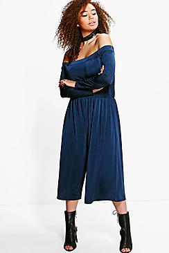 Boohoo Plus Danni Off The Shoulder Culotte Jumpsuit