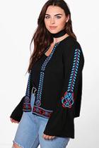 Boohoo Plus Alice Printed Embroidery Flared Sleeve Jacket