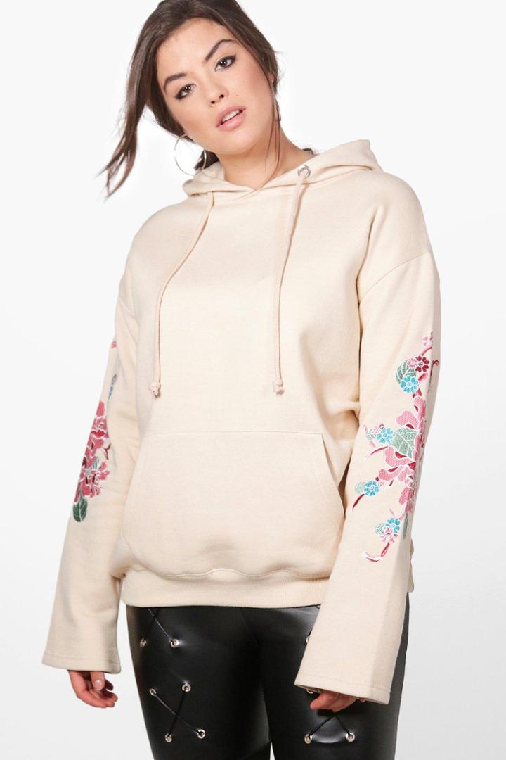 Boohoo Plus Keira Embroidered Oversized Hooded Sweat Stone