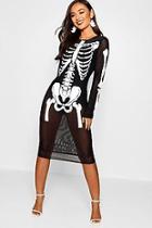 Boohoo Petite Halloween Skeleton Mesh Mini Dress