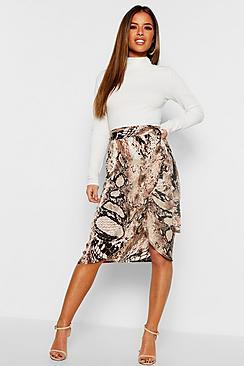 Boohoo Petite Satin Snake Print Midi Skirt