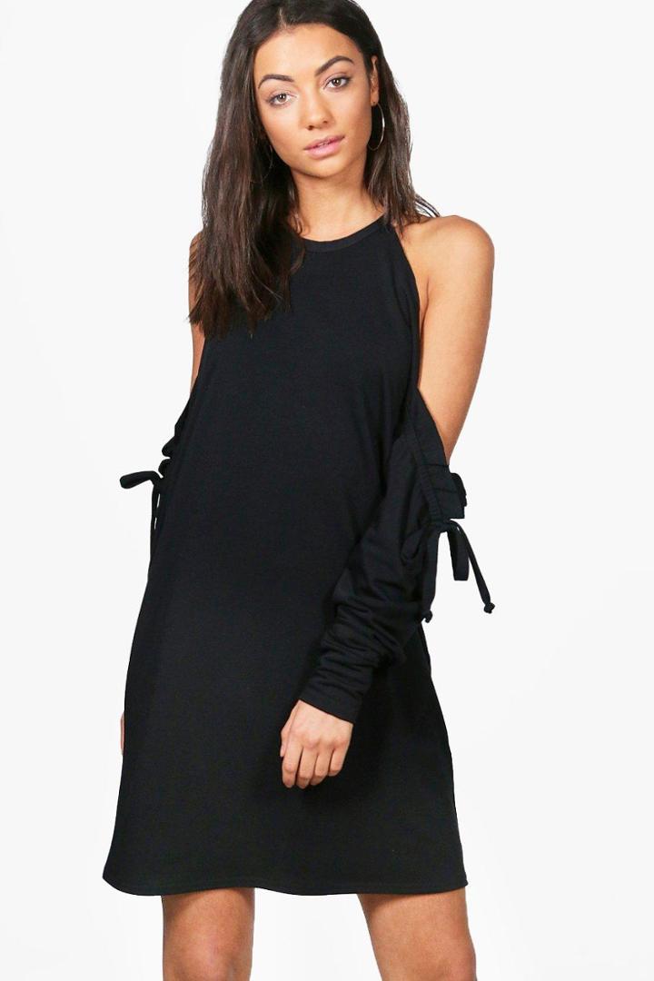 Boohoo Tall Grace Cold Shoulder Sweat Dress Black