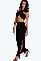 Boohoo Petite Becky Wrap Front Top And Skirt Co-ord